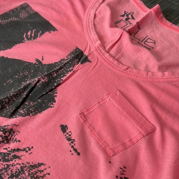 Nollie Neon Pink & Gray V-Neck Graphic T-Shirt Size Small Abstract - Picture 3 of 8